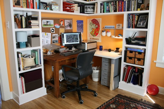 офис,домашний офис,угловой стол,до и после